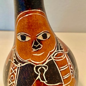Hand Etched Vintage Gourd Shaker Signed Bev Peru