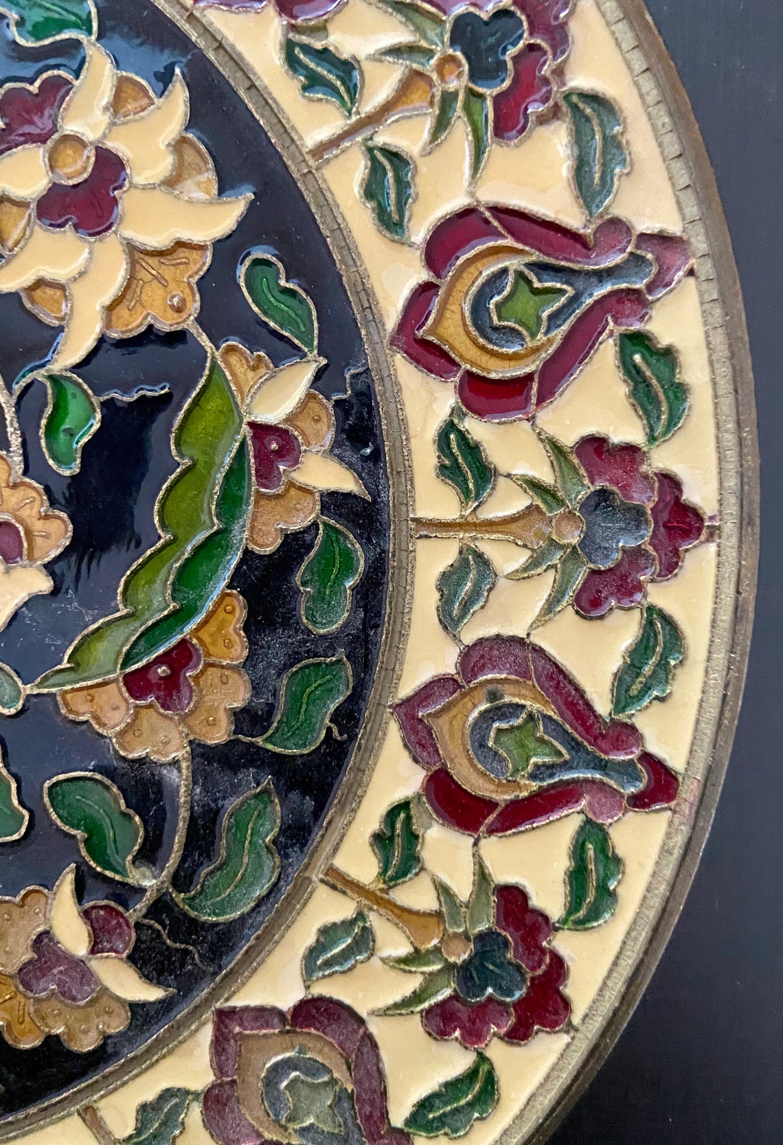 Unique Vintage Handmade cloisonné Plate Brass and Enamel Etsy