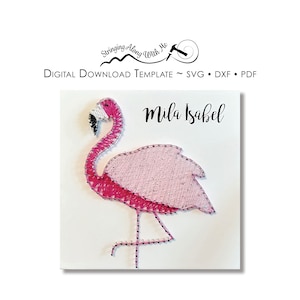 May include: Pink flamingo string art with the name Mila Isabel written in black cursive.