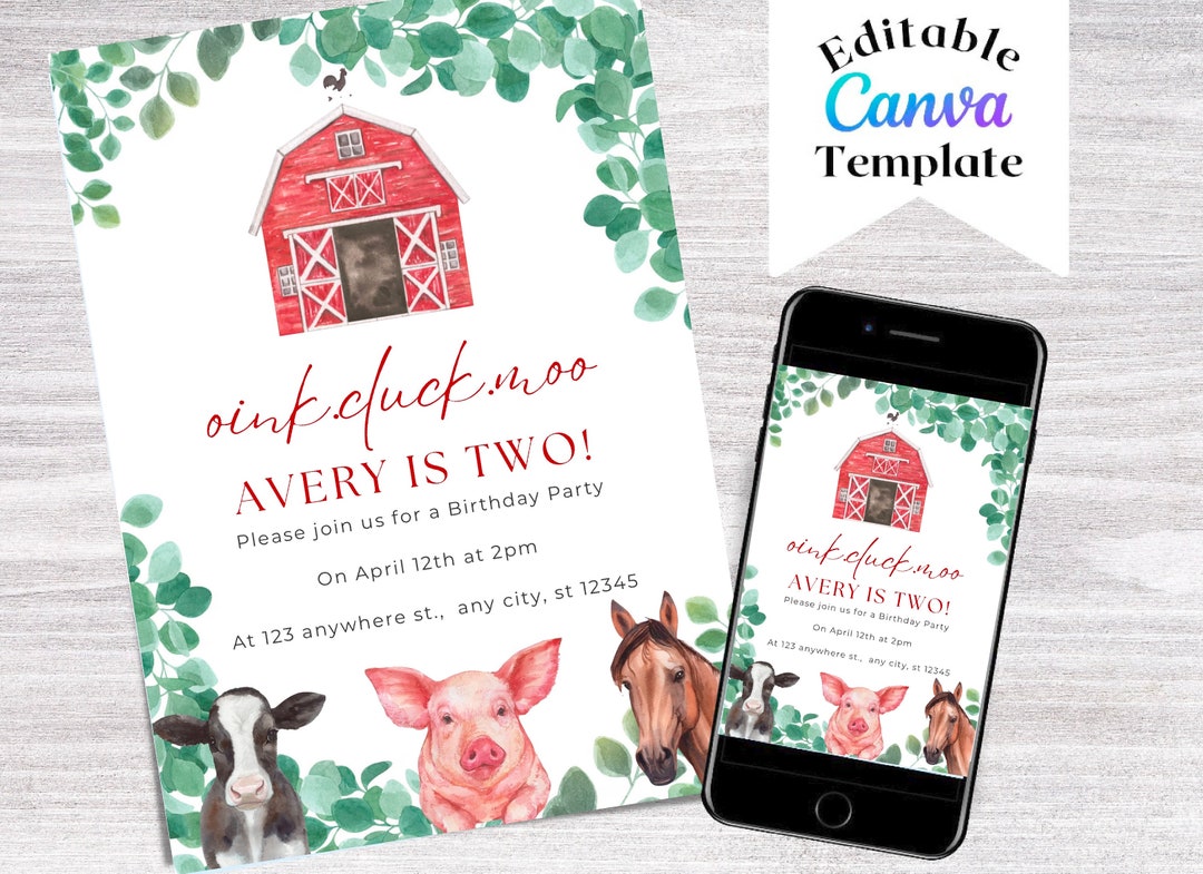 Farm Themed Birthday Invitation - Etsy