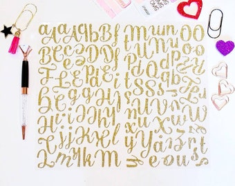 100 Script Font Alphabet Stickers Gold Glitter Calligraphy Font Brush Lettering Card Making
