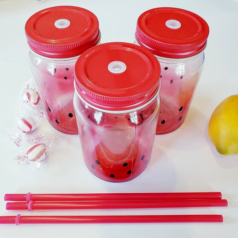 Watermelon Glass Mason Jar With Lid Watermelon Tumbler Mason Etsy