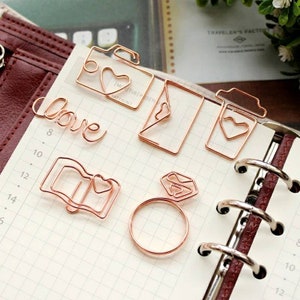 5x Rose Gold Paper Clips Coffee Paper Clip Envelope Paper Clip Love Paper Clip Camera Paper Clip Heart Paper Clip Diamond Ring