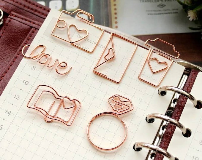 5x Rose Gold Paper Clips Coffee Paper Clip Envelope Paper Clip Love
