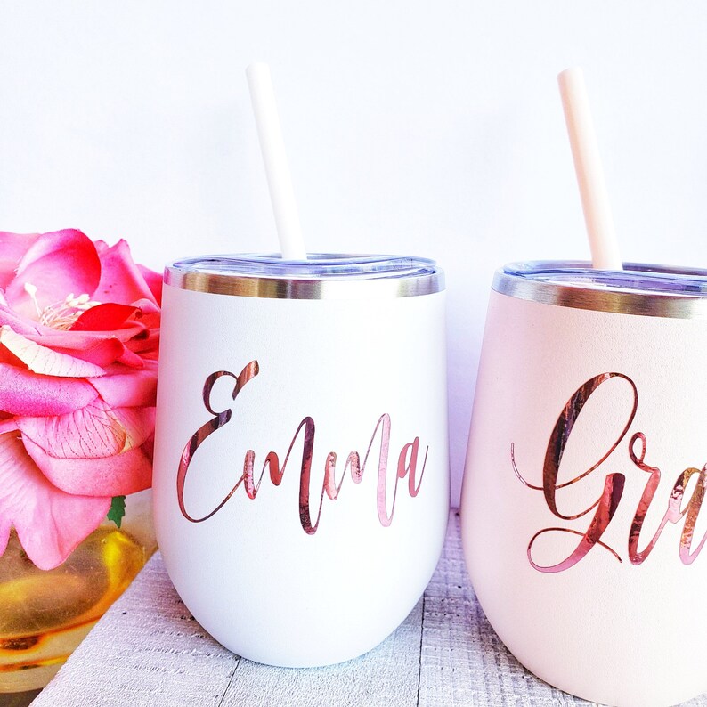 Custom Tumbler With Straw Custom Wine Tumbler Rose Gold Etsy Australia
