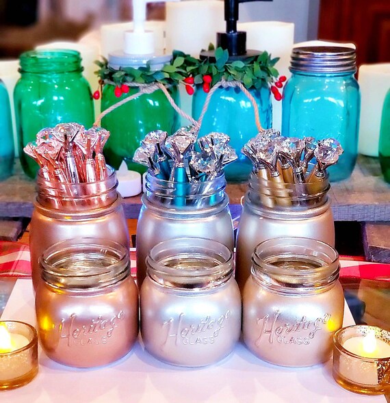 Rose Gold Mason Jar Mercury Glass Vase Gold Mason Jar Silver Etsy