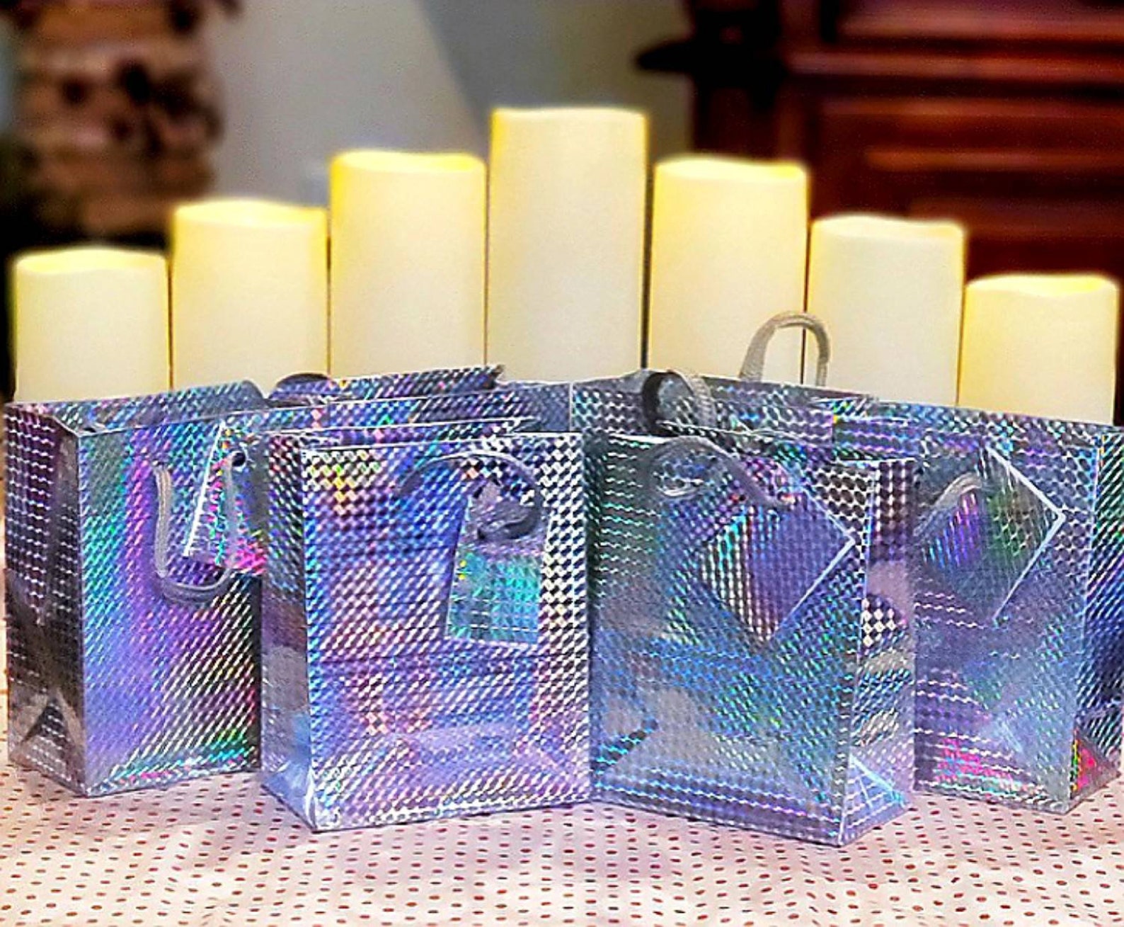 6 Holographic Silver Gift Bags Party Favor Bags Wedding Favor Etsy