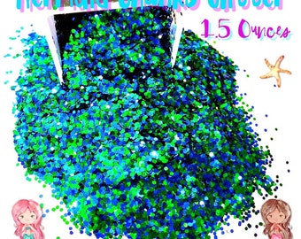 Chunky Glitter 1.5 Ounces/ Blue Green Glitter Mix/Shaker Jar