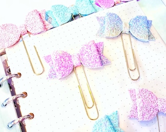 Glitter Bow Paper Clips: Faux Leather Gold Planner Clips