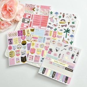 Cute Planner Sticker Set Stickers for Journal, Scrapbooking Materials Gift for Her Gift for Wife Gold Foil Calendar Reminder Agenda Labels