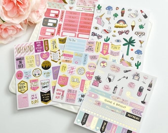 Gold Foil Planner Stickers, Journal Scrapbooking, Agenda Labels