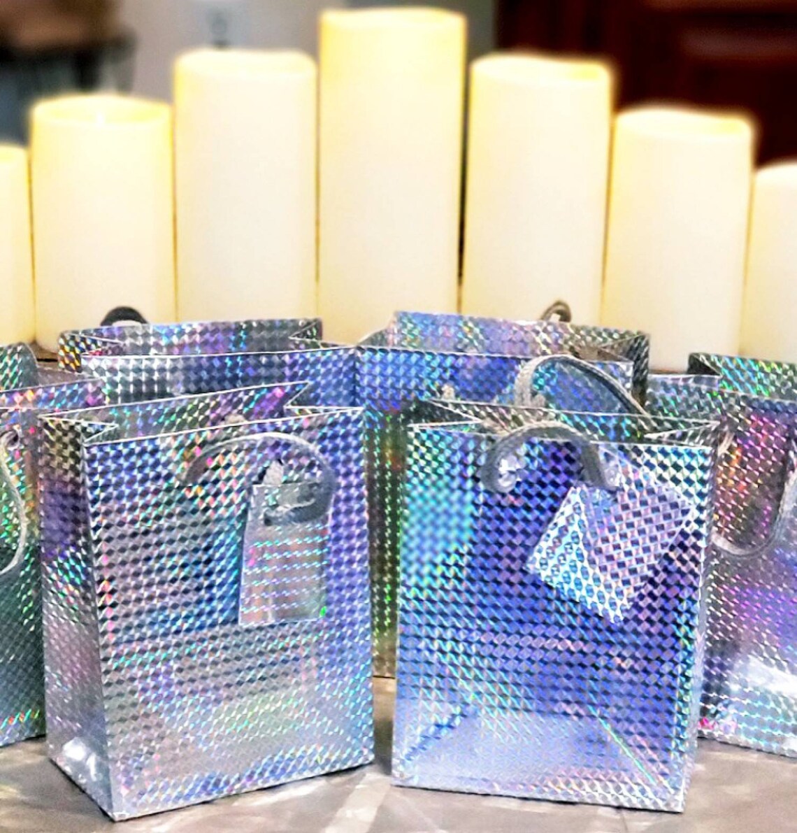 6 Holographic Silver Gift Bags Party Favor Bags Wedding Favor Etsy