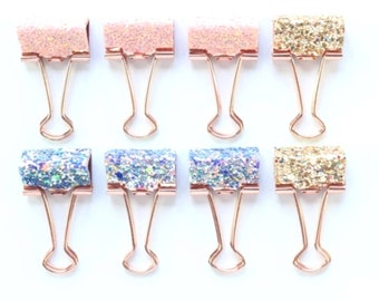 Rose Gold Glitter Binder Clips, niedliches Büro Dekor, 8er-Set
