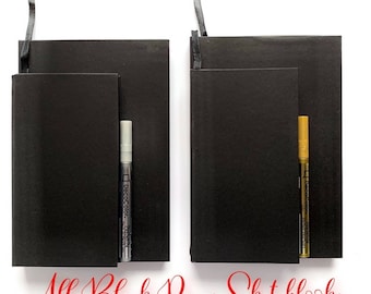 Caderno de papel preto - livro de esboço, diário de arte, planejador, folha de personagem - ideal para desenhar em papel preto