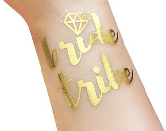 Gold Foil Bachelorette Party Tattoos, Bride Tribe Temporary Tattoo