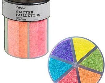 6x Glitter Shaker w NEON Colors Craft Glitter Mix Fine Glitter Loose Glitter Mix Neon Orange Glitter