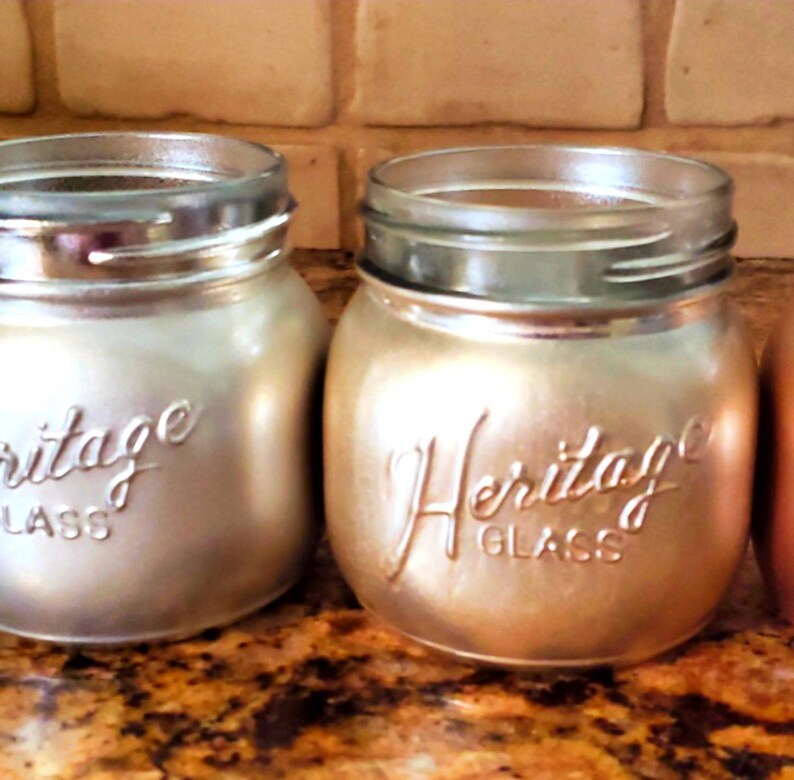 Rose Gold Mason Jar Mercury Glass Vase Gold Mason Jar Silver Etsy
