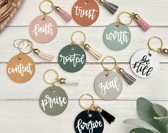 One Little Word CUSTOM Wood Keychain - Word of the Year - Tassel