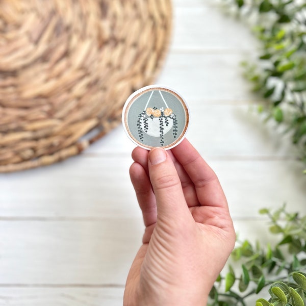 Hanging Planter - vinyl sticker - plant lover - wood slice art sticker
