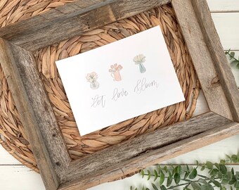 Let Love Bloom Art Print - floral bouquet - 5x7 8x10 - spring flowers - tulips - hydrangeas