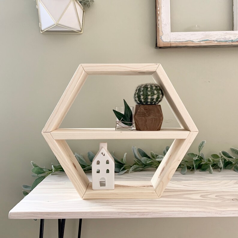Wood Hexagon Shelves // SET OF THREE // geometric // Etsy