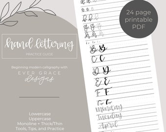 Hand Lettering Practice Guide - Beginning Faux Calligraphy Modern Calligraphy - Digital Download - PDF Lettering Practice Pages