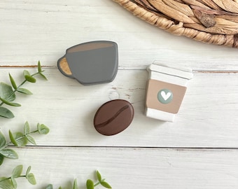 Bitty Coffee Set - wooden coffee decor - summer fall - tiered tray - latte coffee mug travel cup coffee bean