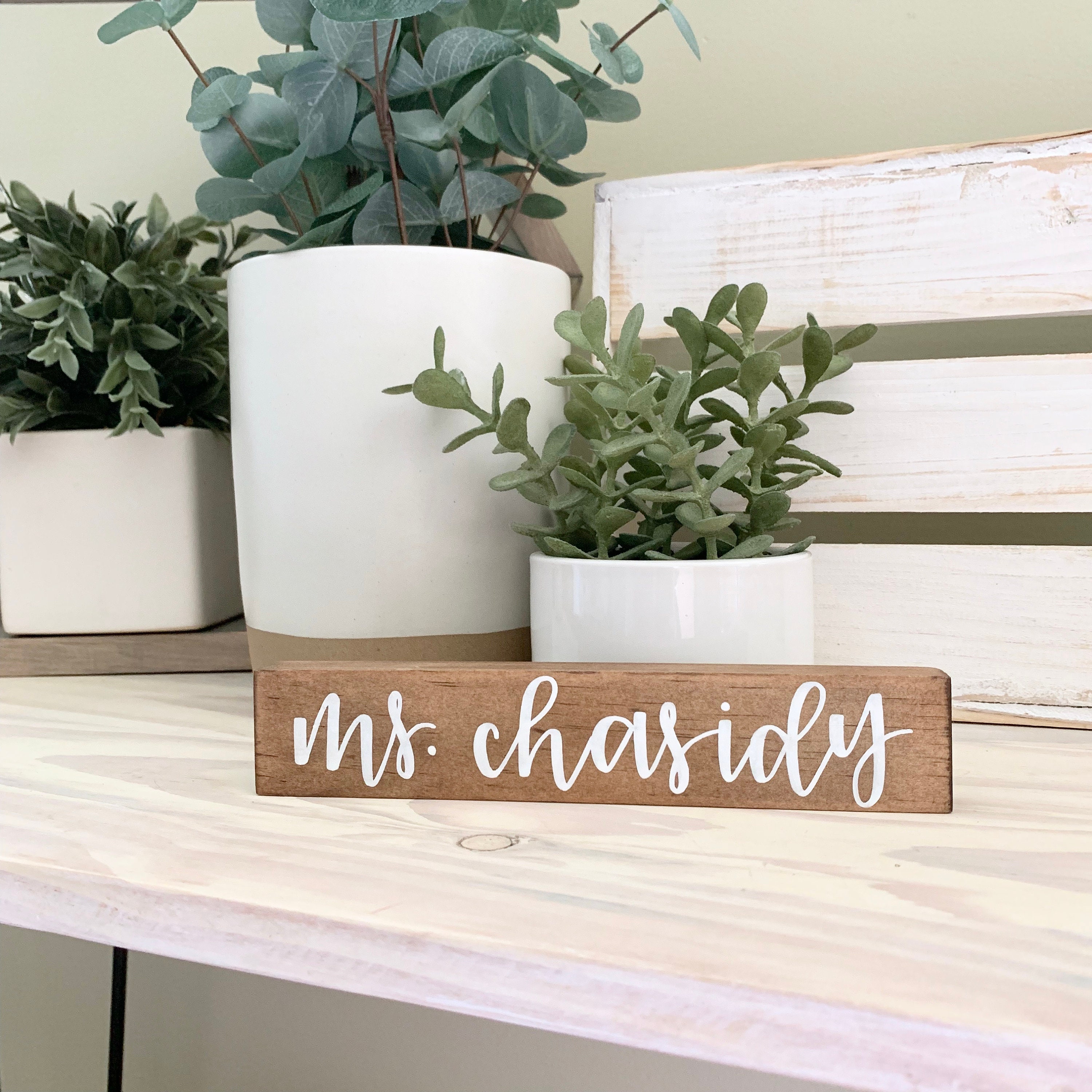 Teacher Name Sign // custom hand lettered desk sign // rustic classro…