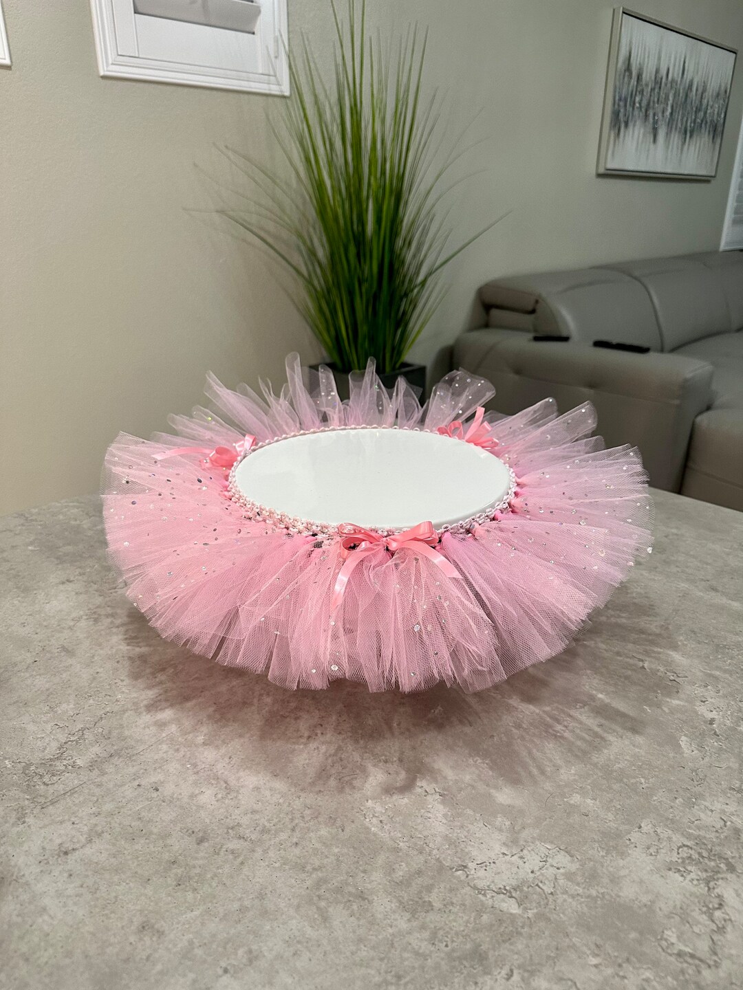 Cake Stand Tutu Skirt. Pink and Sparkly Silver Dots Tutu.baby Shower