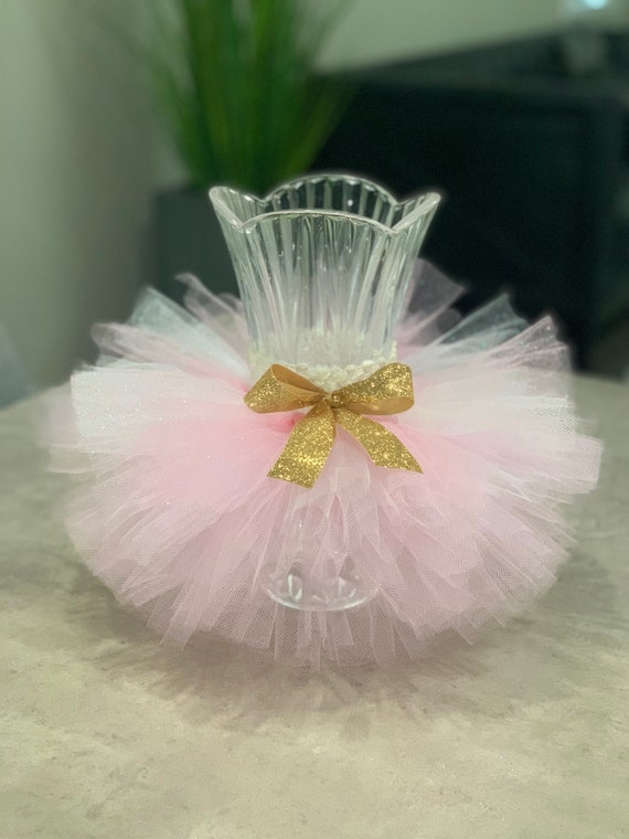 Pink Vase Tutu Skirt With Gold Ribbon Baby Shower Decoration. Wedding Decoration. Party Decorations. Etsy
