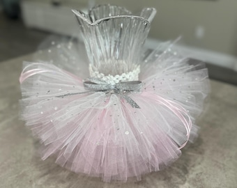 Vase tutu skirt. Pink and silver. Baby shower decoration.  Wedding decoration. Party decorations. Center piece for baby shower.