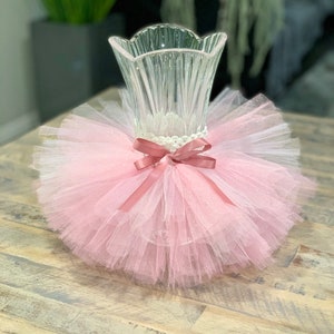 Pink and white vase tutu skirt. Baby shower decoration.  Wedding decoration. Party decorations. Center piece for baby shower.