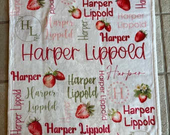 Personalized baby blanket, personalized, strawberry, baby shower gift, for girl
