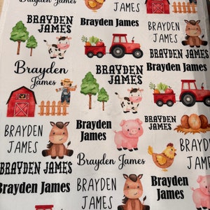 personalized baby blanket, custom, plush, farm and tractor, cows, baby shower gift