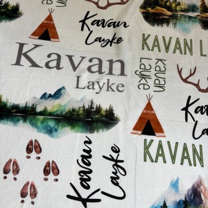 personalized baby blanket,mountain, lake, woodland, antlers, outdoor, baby shower gift