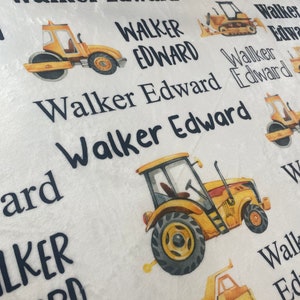 personalized baby blanket, name, plush, truck, construction, for boy, baby shower gift
