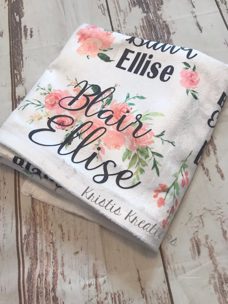 Personalized Name Baby Blanket Custom Plush Floral Baby Etsy