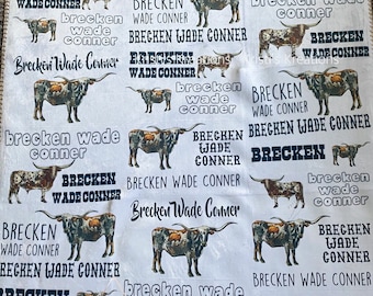 personalized baby blanket, custom, cow, longhorn, western, baby shower gift, boy gift idea