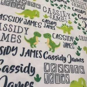 personalized name baby blanket, custom, plush, green dinosaur, baby shower gift, boy