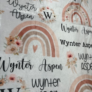personalized baby blanket, name, plush, rainbow, boho, baby shower gift, floral, baby girl, gift idea