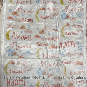 personalized baby blanket, plush, sweet dreams, moon, clouds, pink, stars, baby shower gift, girl