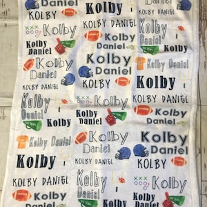 personalized baby blanket, custom, plush, baby boy, football, sport, baby shower gift