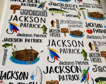 personalized  baby blanket, custom blanket, plush, fishing theme, baby shower gift