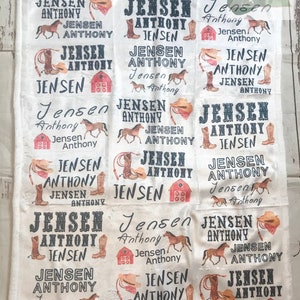 personalized  baby blanket, custom blanket, plush, cowboy theme, baby shower gift