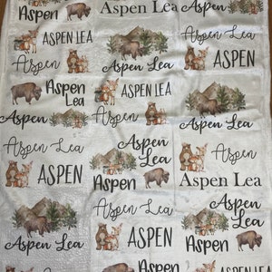 personalized baby blanket, name, plush, Bison, Buffalo, woodland, mountain, animals, baby shower gift, boy gift idea, baby girl gift