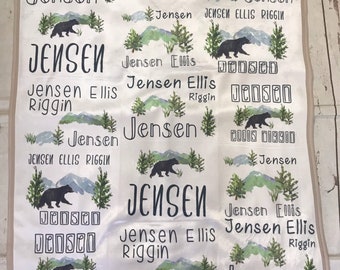 Personalize baby blanket, custom, personalized, bear, mountains, adventure, plush, baby shower gift, for boy