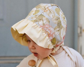 Gorro de algodón floral con ala para bebé, sombrero para el sol hecho a mano