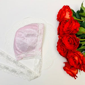Baby Pink-velvet bonnet