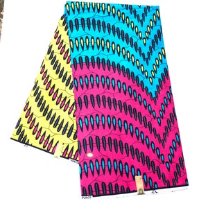 Fuchsia, Turquoise ‘n’ Yellow African Wax Print, Ankara, African Textiles, cotton print, Kitenge , SKU # AWP1060 /Price Per Yard