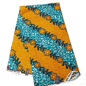 Teal-Yellow & Beige African Fabric Ankara fabric, Premium Quality, African Wax Print, SKU # SWP1001 /By the Yard